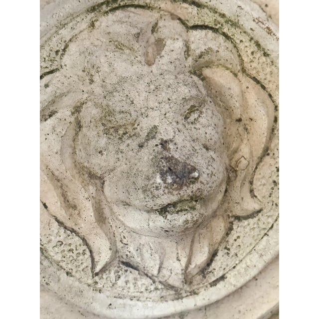 English Curved Garden Stone Bench With Scroll and Lion's Head Base Supports For Sale - Image 9 of 11