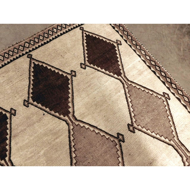 Beige Vintage Vintage Handmade Persian Gabbeh Rug Featuring an Undyed Wool Field With a Geometric Diamond Lattice Pattern. 4'x 7'8" For Sale - Image 8 of 15