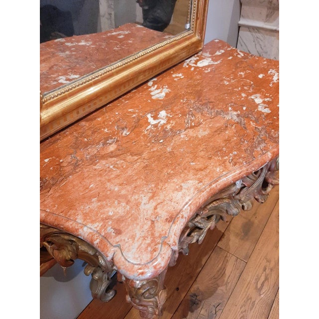 19th Century Gilt Wood Rococo Console Table with Red Marble Top For Sale - Image 4 of 11
