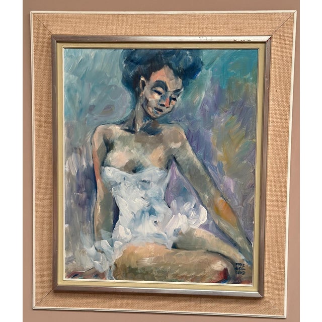 Original Mid Century Swedish Oil on Canvas – “Sitting Ballerina” by Ebbe Höglund – Framed 80 × 68 cm (31.5" × 26.8") A...