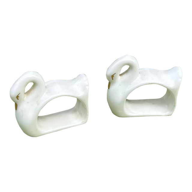 Pair of 1970s White Ceramic Swan Napkin Rings For Sale