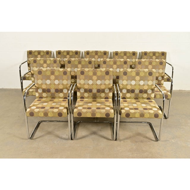 Early 21st Century Mies Van Der Rohe Brno Style Mid-Century Modern Chrome Tubular Cantilever Club Chairs, Set of Twelve For Sale - Image 5 of 16