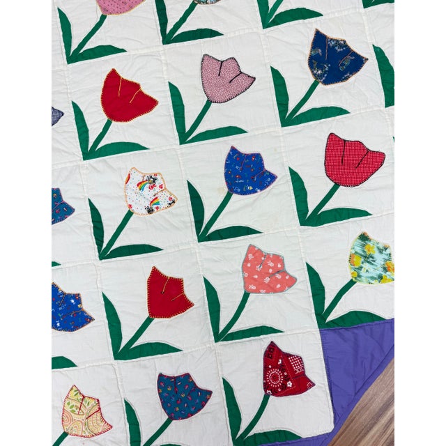 Vintage Tulip Motif Quilts, a Pair For Sale - Image 14 of 15
