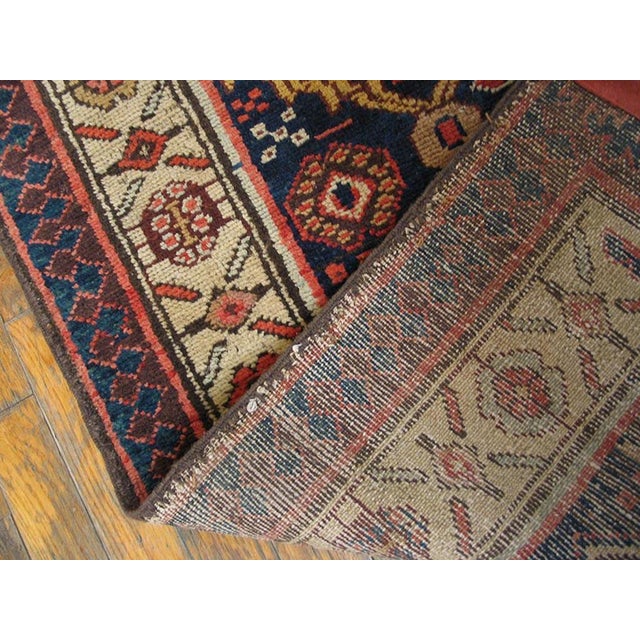 Textile 1880s Blue Navy Medallion Antique n.w. Persian Runner Rug 3'3" X 10'3" Handknotted Wool Carpet For Sale - Image 7 of 8
