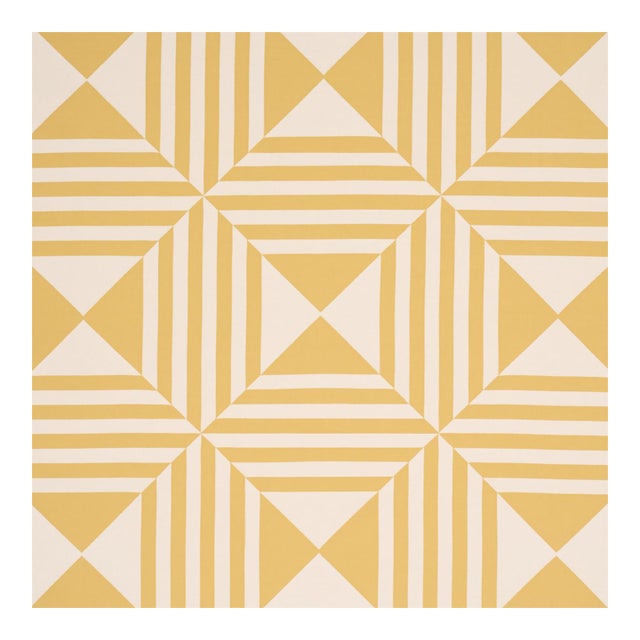 Schumacher Square In A Square Fabric in Yellow For Sale