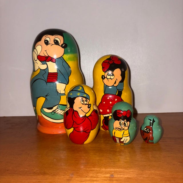 Wood 1950s Mickey Mouse & Friends Nesting Doll Set For Sale - Image 7 of 8