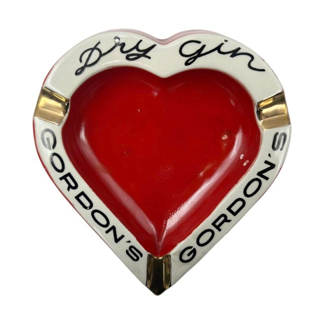 Vintage Gordon's Dry Gin Red Ceramic Heart Shaped Ashtray Catchall Dish For Sale - Image 9 of 10