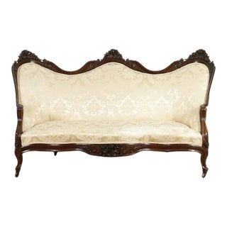 Antique John Henry Belter Rococo Revival Rosewood Sofa Scalamandre Fabric For Sale