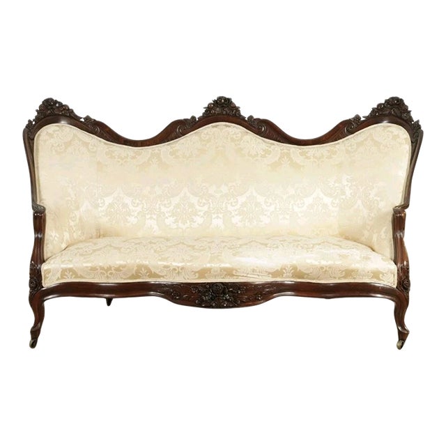 Antique John Henry Belter Rococo Revival Rosewood Sofa Scalamandre Fabric For Sale