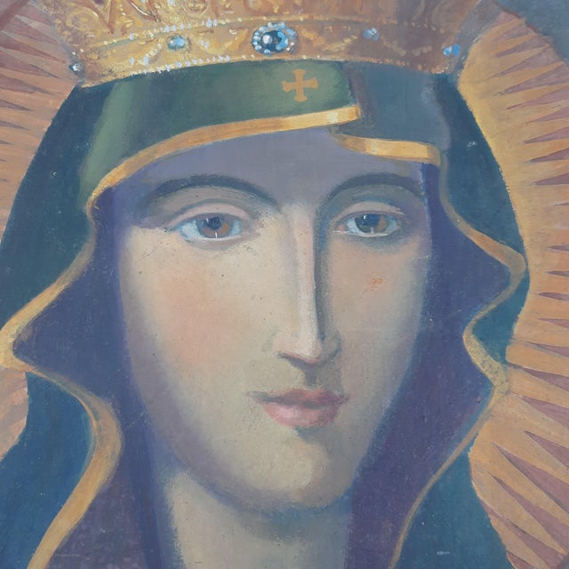 1940s Madonna Icon, Tempera Painting on Masonite, 1940s, Framed For Sale - Image 5 of 13