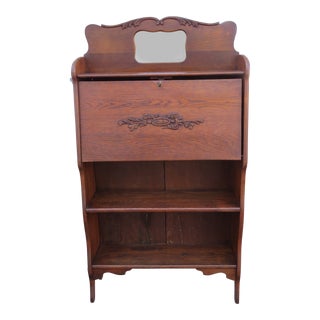 Early 1900s Oak Secretary Desk With Bookcase For Sale