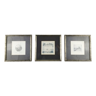 Unknown, Landscapes, 1970s, Etchings on Paper, Framed, Set of 3 For Sale