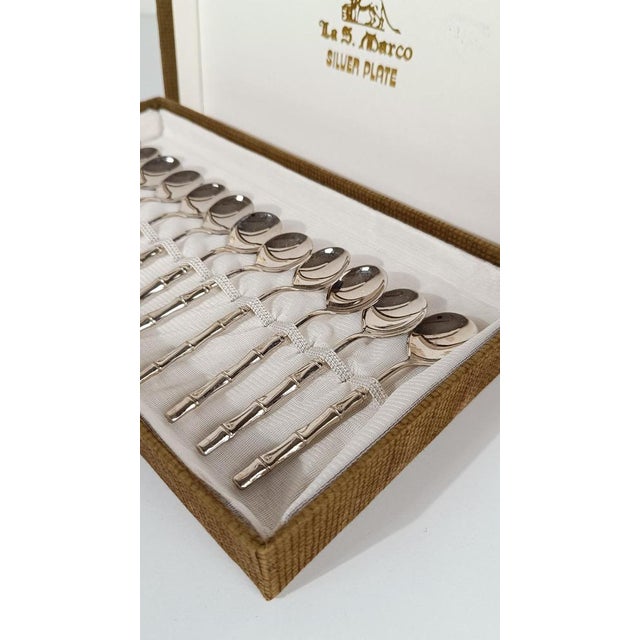 Metal Vintage Hollywood Regency Silver Plate and Faux Bamboo Teaspoons, 1970s, Set of 12 For Sale - Image 7 of 16