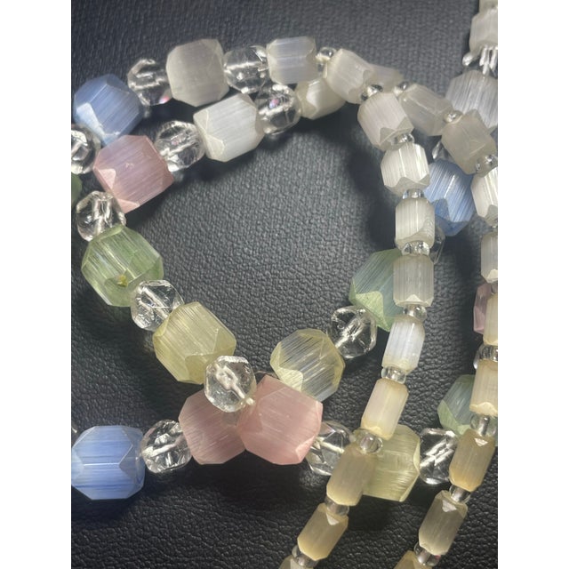 Louis Rousselet Multi Layer Pastel Colored Satin Glass Necklace With Ornate Sterling Silver Push Clasp Art. For Sale - Image 4 of 6