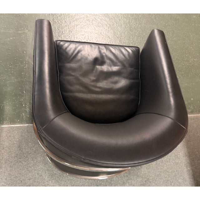 Restoration Hardware Collection Black Leather & Chrome Accent Swivel Chairs For Sale In West Palm - Image 6 of 8