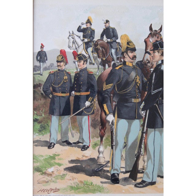 Chromolithograph by H. A. Ogden Military Uniforms - 19th Century European Soldiers, Matched Pair, Equestrian & Infantry Scenes - Antique Framed Prints For Sale In Naples, FL - Image 6 of 17