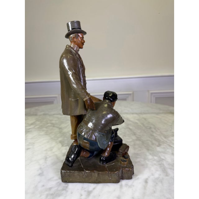 Printmaking Materials Antique 1900 Bernard Bloch Austrian Polychrome Terracotta Shoeshiner Sculpture For Sale - Image 7 of 8