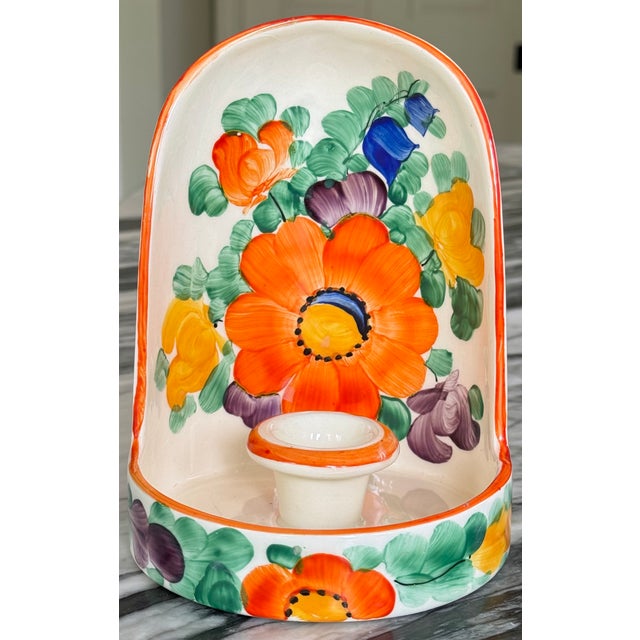 Orange 1930's Ditmar Urbach Hand Painted Chamberstick Candle Holder For Sale - Image 8 of 18