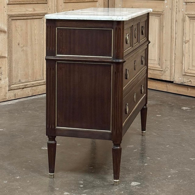 Auburn Antique French Louis XVI Mahogany Commode With Carrara Marble For Sale - Image 8 of 15