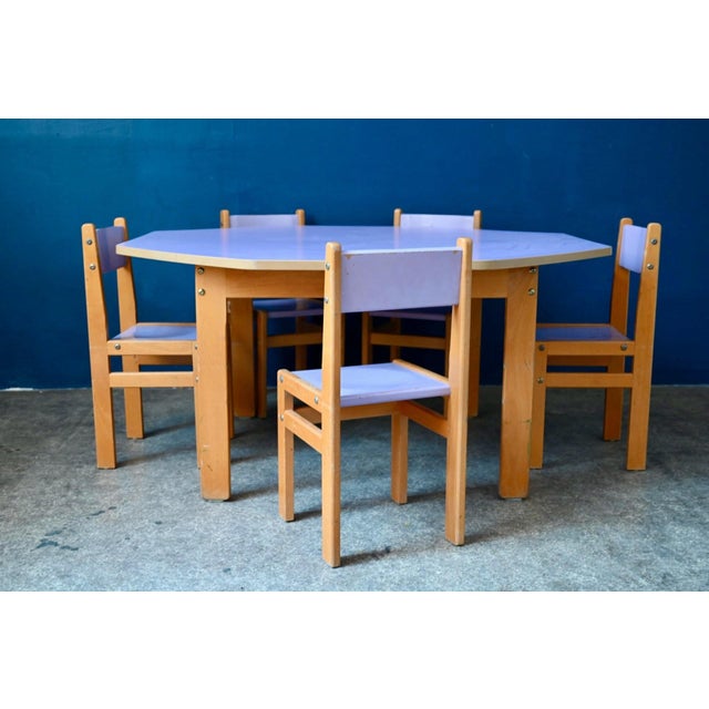 Vintage Octagonal Children's Table & Chairs in Beech and Lilac Formica, 1970s, Set of 6 For Sale - Image 10 of 18