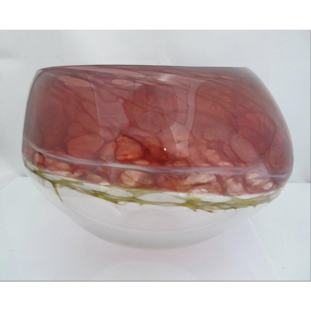 Tim Chilina Large Marbled Red Oregon Pacific Nw Art Glass Vase Bowl For Sale - Image 17 of 18