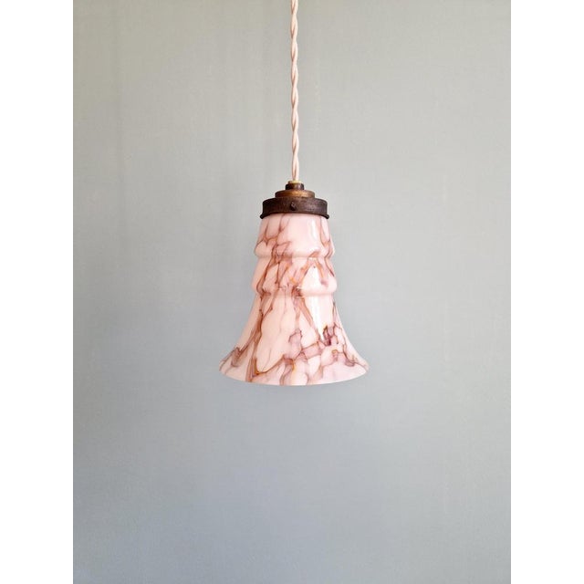 Art Deco Pendant Light in Pink Marbled Opaline from Scailmont, 1920s For Sale - Image 11 of 13