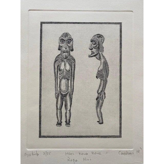 Paper Late 20th Century Easter Island "Moai Kavakava" Etching by Rapa Nui Artist Ricardo Candiani For Sale - Image 7 of 8