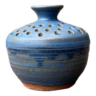 Vintage Original Studio Pottery Pierced Vase For Sale
