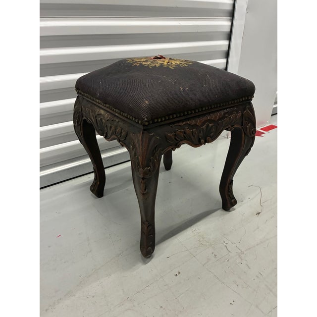 1900 - 1909 Late 19th Early / 20th Century Mahogany Stool With Ornately Carved Cabriole Legs, and Apron Consistent With Victorian or French Provincial Styling. For Sale - Image 5 of 7