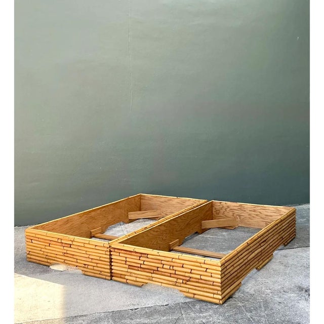 Vintage Stacked Rattan King Bed Base - Pair For Sale In West Palm - Image 6 of 12