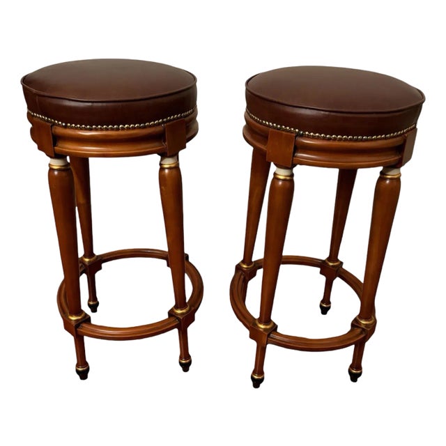 Vintage Asnaghi Interiors Bar Stools With Vegan Leather Seats - Set of 2 For Sale