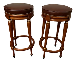 Vintage Asnaghi Interiors Bar Stools With Vegan Leather Seats - Set of 2