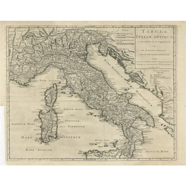 Antique Engraved Map of Italy in Roman Times, 1730 For Sale - Image 5 of 5