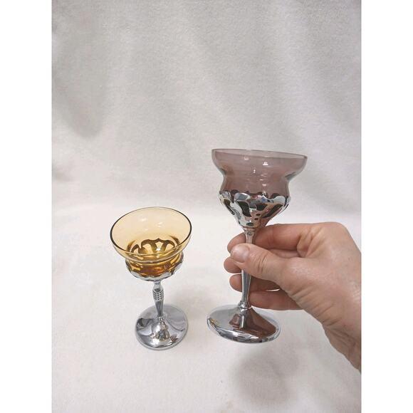 1960s Mid-Century Modern Farberware Cambridge Morgantown Chrome Wine Cordial Brandy Glass Romantic - a Pair For Sale - Image 14 of 16