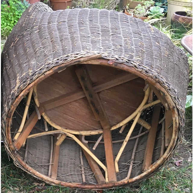 Boho Chic Vintage Brown Wicker Barrel Chair Style of Isamu Kenmochi Damage to Wicker and Paint For Sale - Image 3 of 4