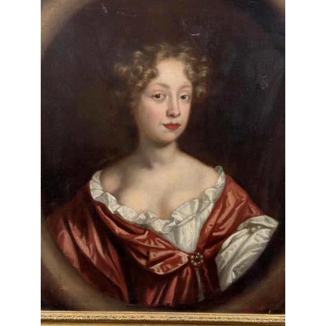 English Antique Michael Dahl Oil Portrait Painting English Woman 17th Century, Framed For Sale - Image 3 of 8