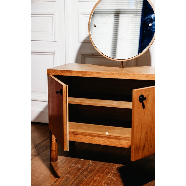 Vintage Oak Sideboard with Circular Mirror, 1960s For Sale - Image 6 of 12