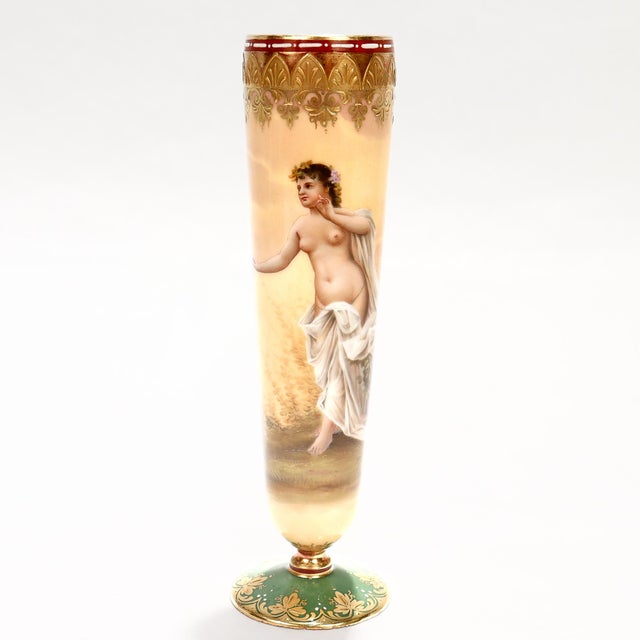 Art Nouveau Antique Hand Painted Royal Vienna Gilt Porcelain Bud Vase Entitled 'Echo' For Sale - Image 3 of 14