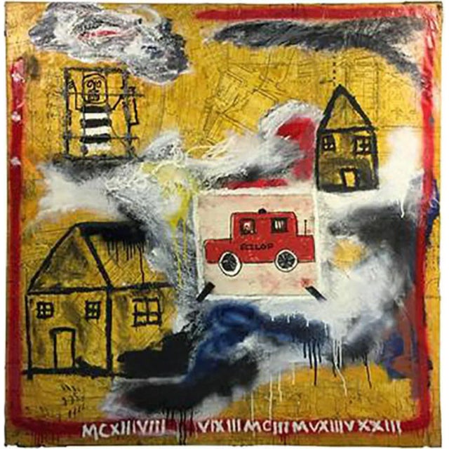 Yellow Modernistic Painting in the Manner of Jean-michel Basquiat, Circa 1980 For Sale - Image 8 of 12