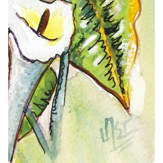 Splendid watercolor of white flowers by artist Armando Sanchez C.2010. Signed lower right. Original artwork on paper...