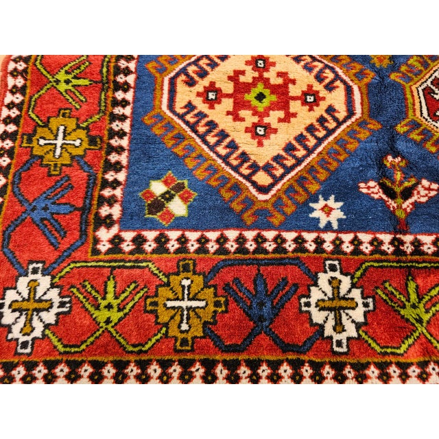 Vintage Persian Shiraz Yalameh Tribal Area Rug, Hand-Knotted Wool, Allover Geometric Pattern, Blue & Red, 3x5 For Sale - Image 15 of 17
