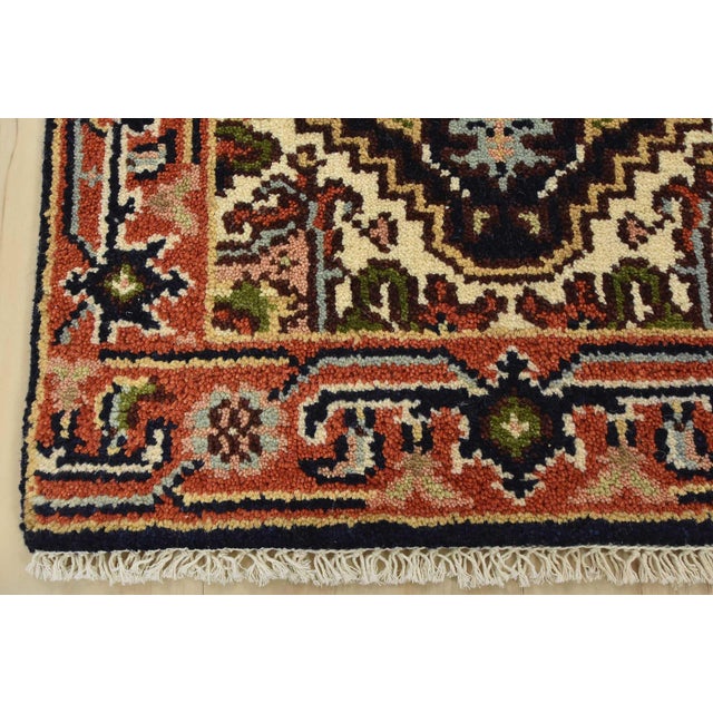 Heriz Rug 2′ X 3′ Blue Wool Tribal Hand-Knotted Oriental Carpet For Sale In Philadelphia - Image 6 of 8