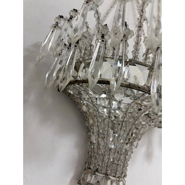 1920s Rare Italian Crystal Beaded Basket With Prisms Mirrors Sconces For Sale - Image 11 of 13