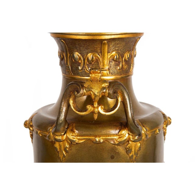 Pair of French Bronze Antique Mythological Amphora Garnitures Ca. 1880 For Sale - Image 6 of 12