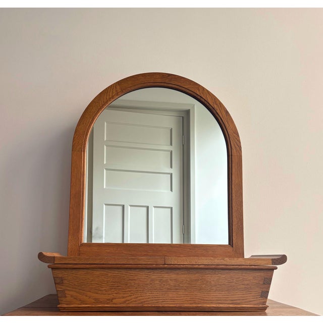 Beautiful, handmade and custom-made oak wooden mirror. The mirror can be hung against the wall of be placed upon a cabinet...