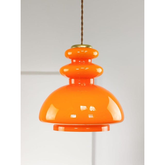 Mid-Century Modern Italian Orange Glass and Brass Pendant Lamp, 1960s For Sale - Image 18 of 18