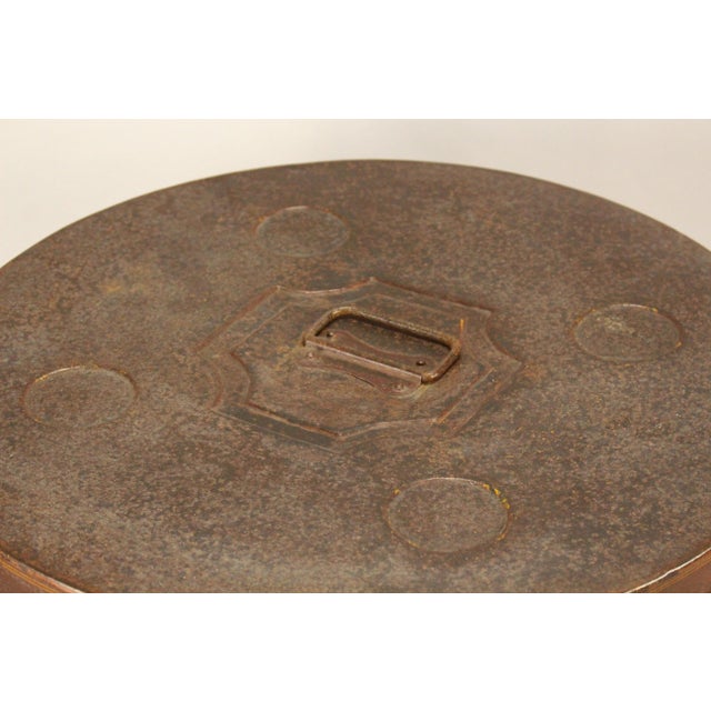 Brown 19th C. Victorian Tin Tole X-Large Hat Box W Lock 23" X 16.5" For Sale - Image 8 of 17