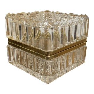 1940s Brass Hinged Cut Lead-Crystal Dresser Box For Sale