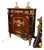 French Louis XVI Marble-Top Accent Cabinet With Fine Wood Inlays & Gold Leaf Details For Sale
