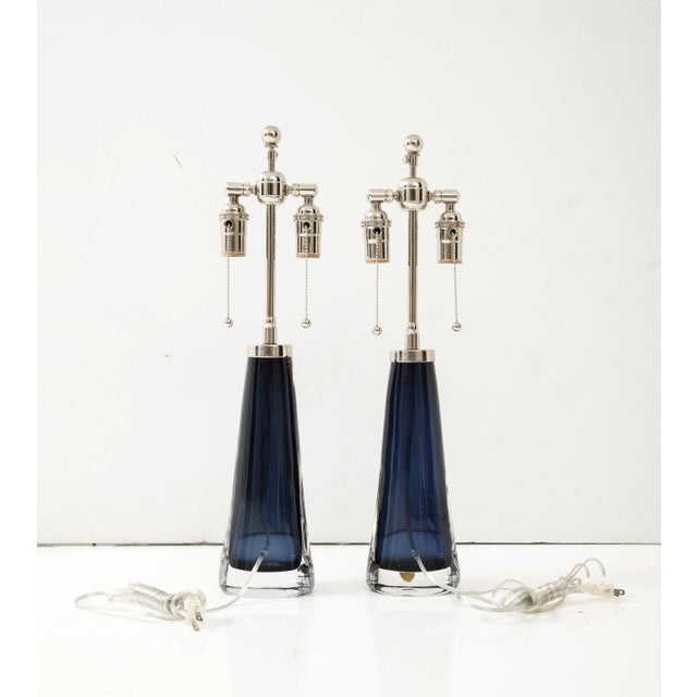 Large MidNight / Sapphire Blue Lamps by Carl Fagerlund for Orrefors. - A Pair For Sale - Image 9 of 9
